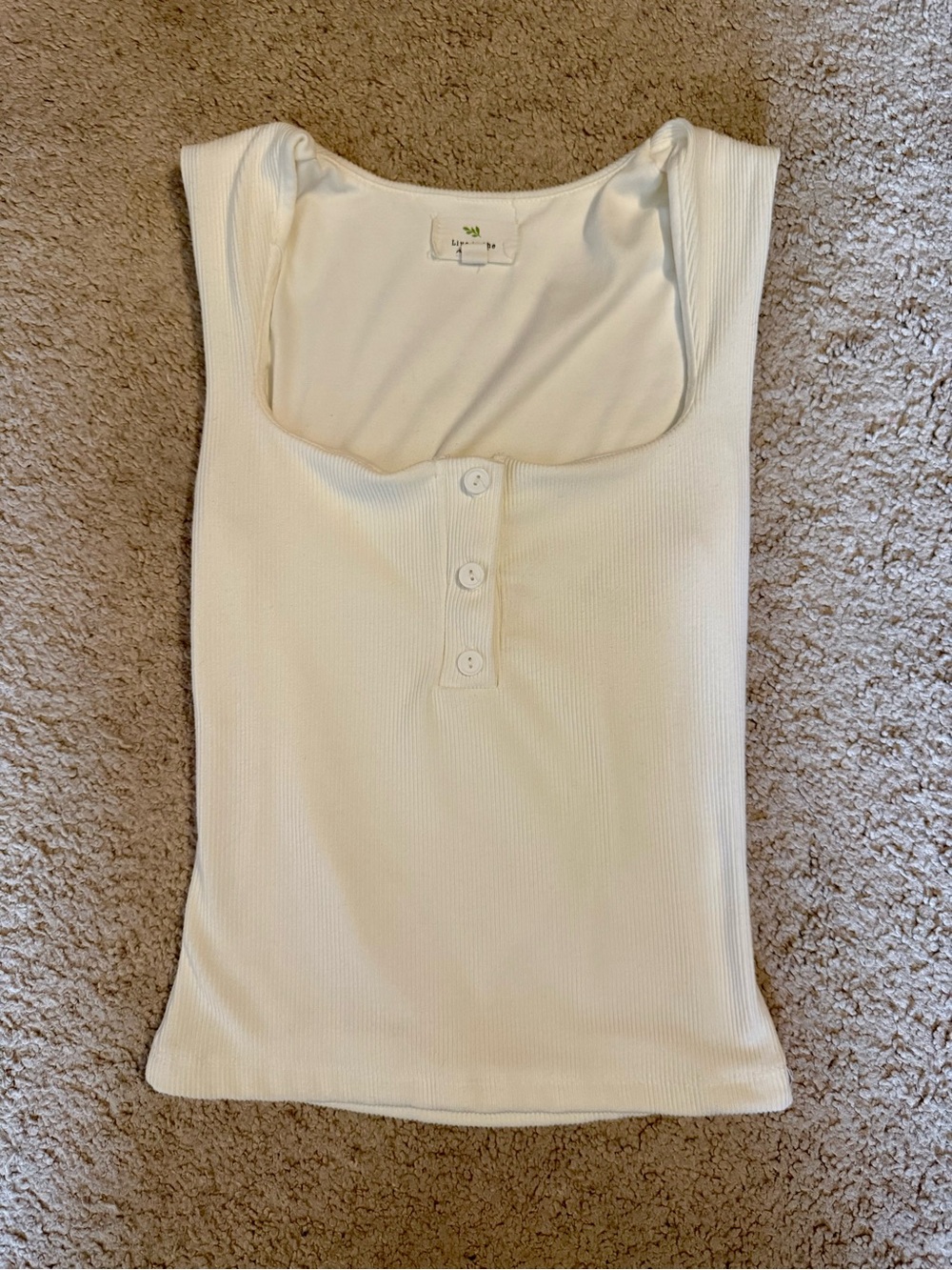 Ribbed Henley Tank Top - Cream